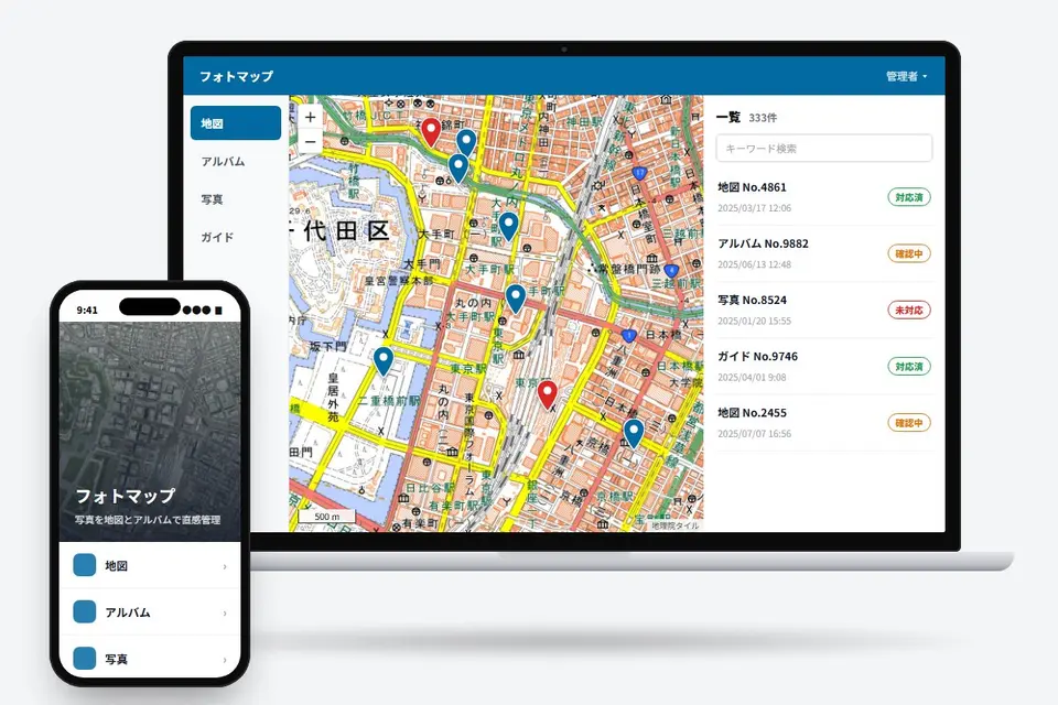 撮影写真を地図とアルバムで管理するパッケージ