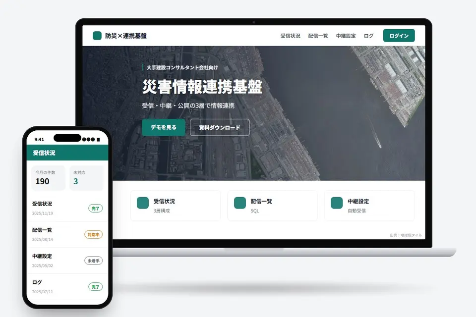 災害情報配信基盤との受信・中継連携システム